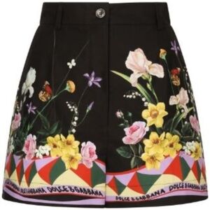 Dolce & Gabbana Black Abstract-print Tailored Shorts in size IT 48 / US 12